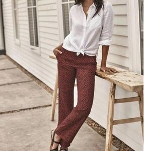 Garnet Hill Linen pants chevron Print Cinnamon Woodblock Straight Trousers 10